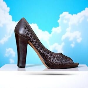 New Circa Joan & David woven leather open toe heels pumps sandals shoes  8.5 9